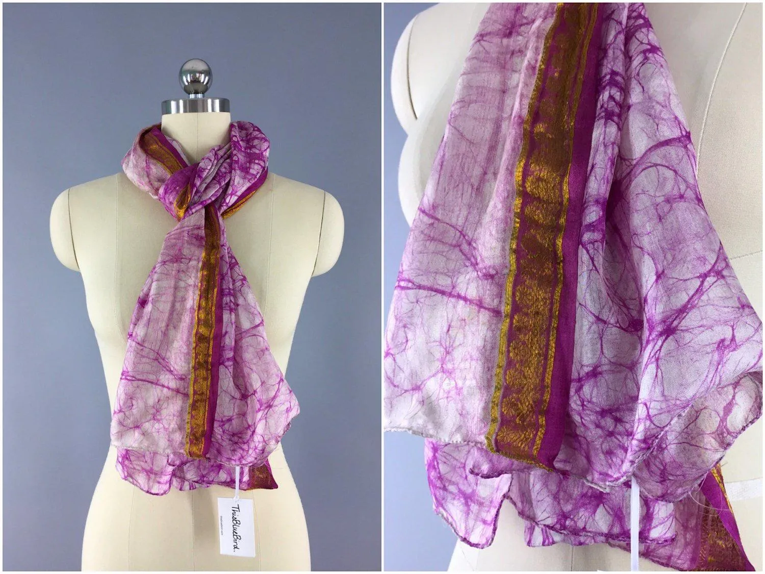 Silk Sari Scarf Shawl Wrap / Tie Dye Batik Print / 68 Inches Long