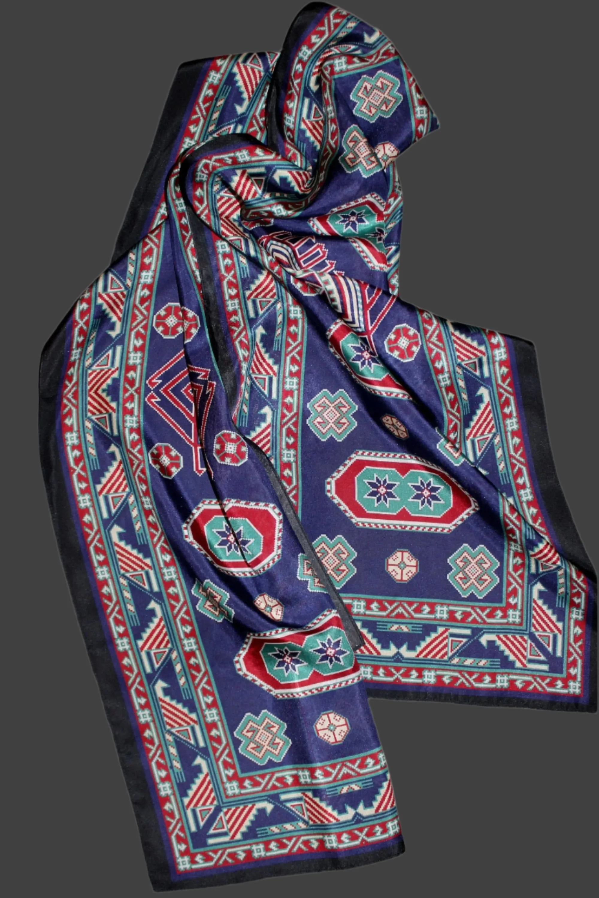 Silk scarf  71-15 in geometric pattern long pure silk scarf