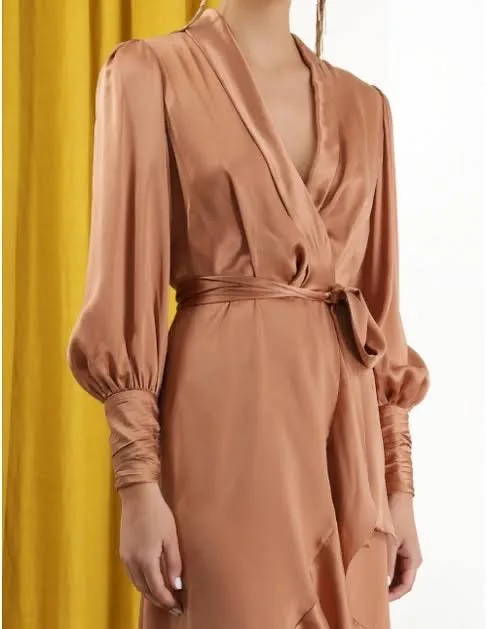 Silk Wrap Dress (Biscuit)