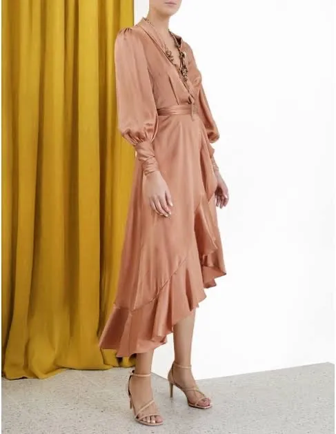 Silk Wrap Dress (Biscuit)