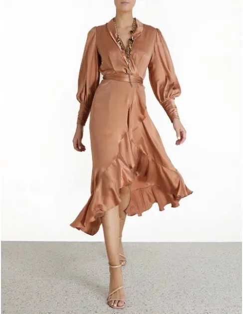 Silk Wrap Dress (Biscuit)