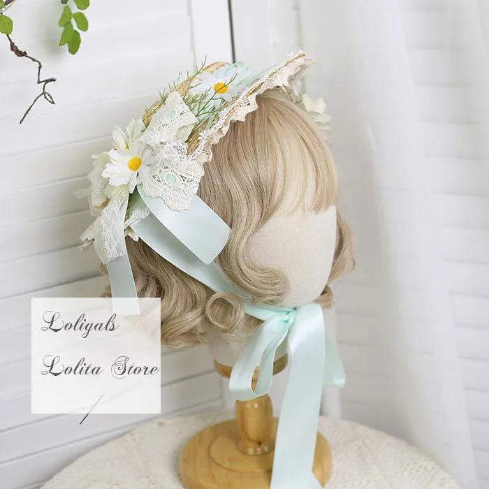 Sweet Lolita Straw Hat with Bow Decor Summer Beach Sun Hat