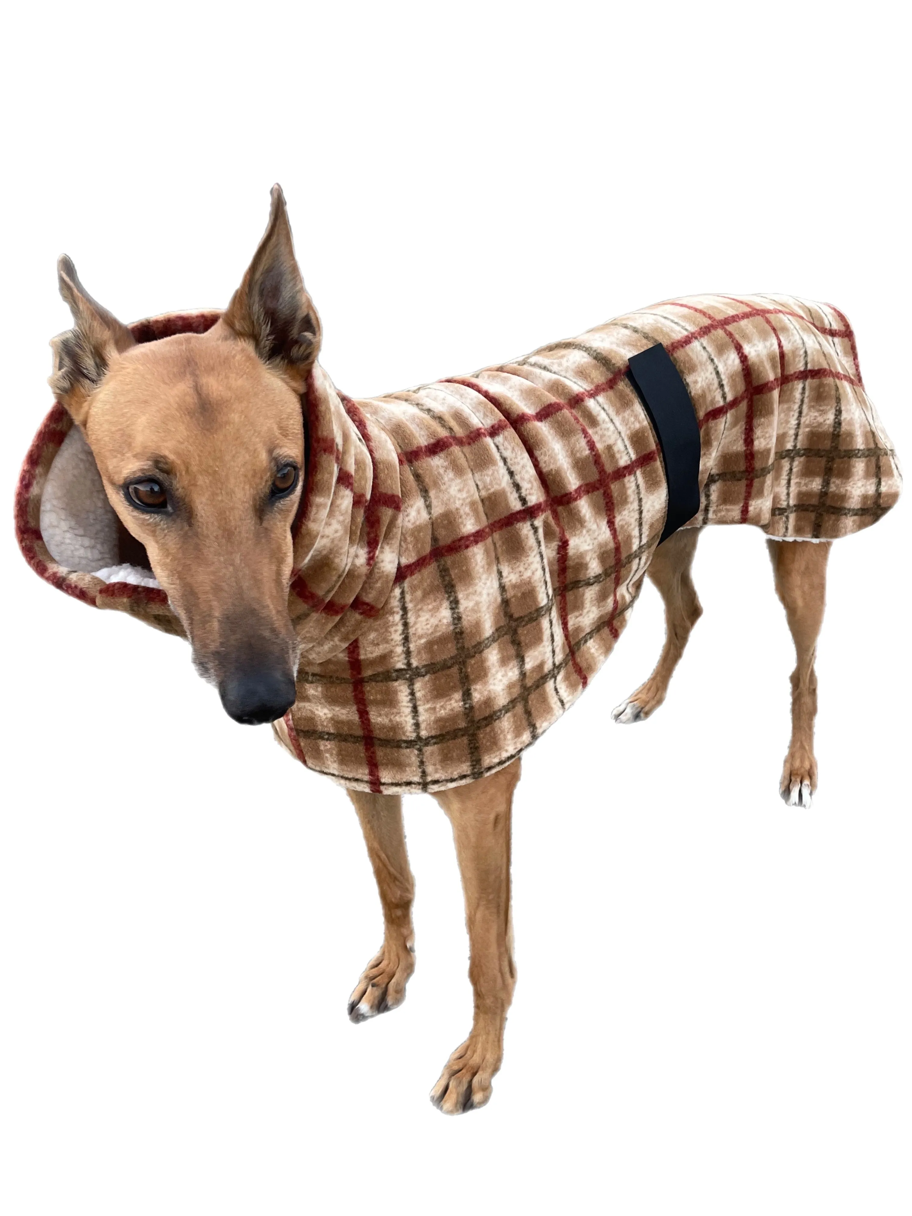 Tan Lumberjack Greyhound coat in deluxe style rug flanno check polar fleece washable extra wide neck