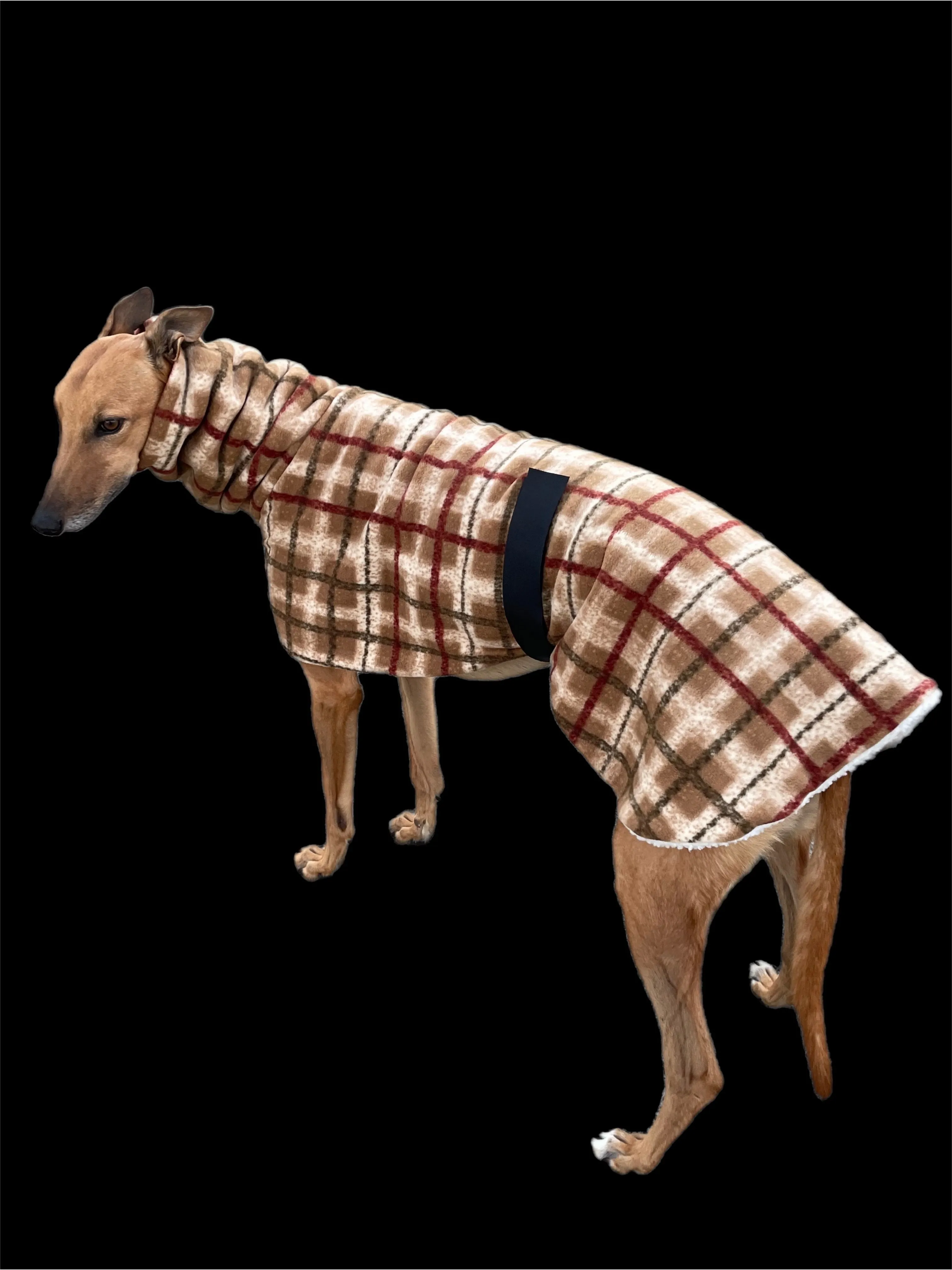 Tan Lumberjack Greyhound coat in deluxe style rug flanno check polar fleece washable extra wide neck