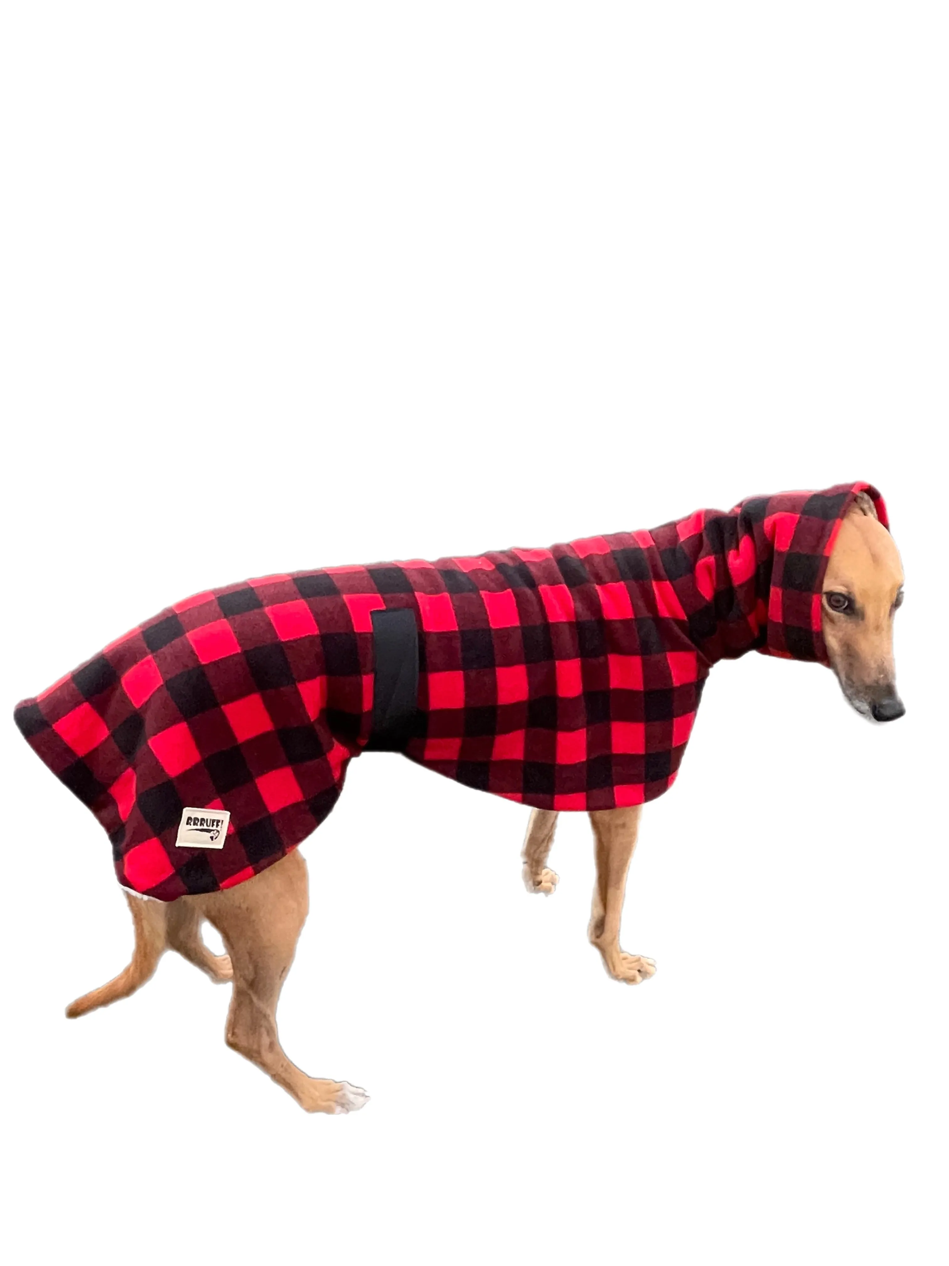 The red Lumberjack Greyhound coat in deluxe style rug red black tartan check  polar fleece washable extra wide neck