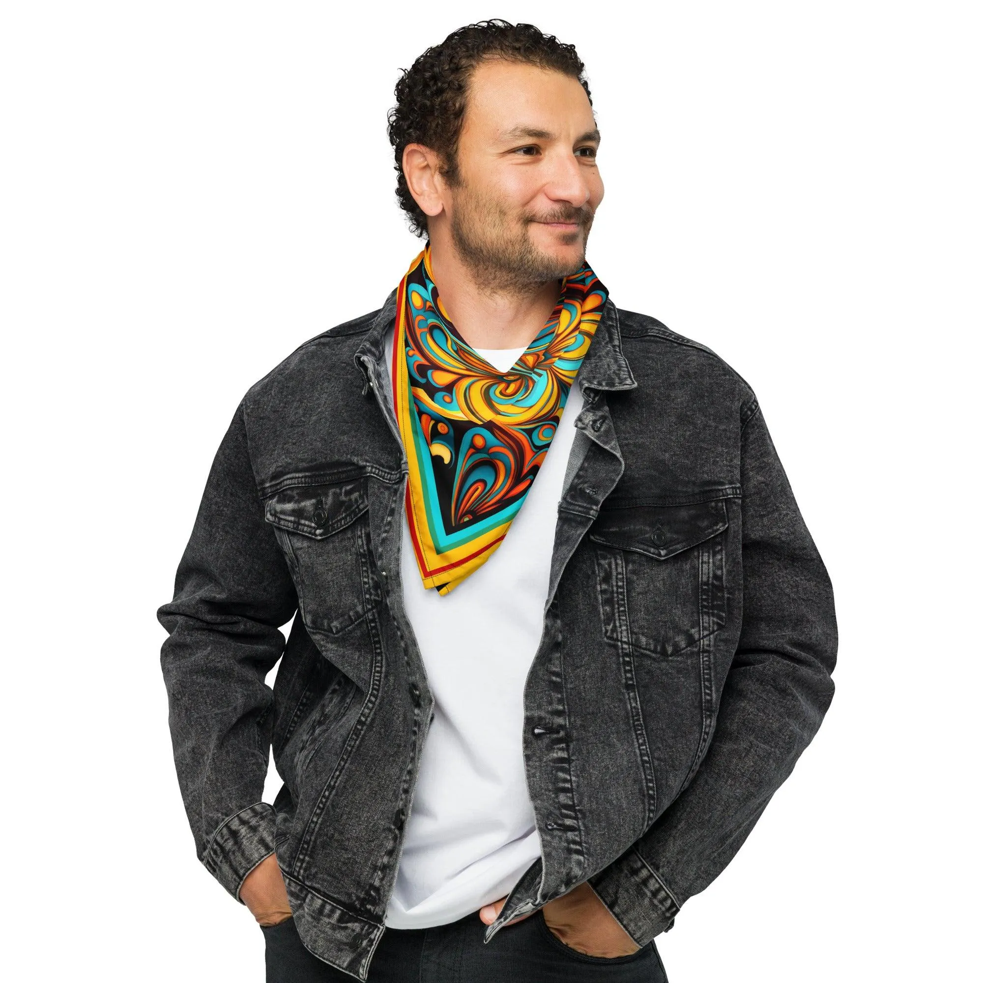 Three Colors Abstract Tribal Tattoo Pattern Luxury Neck Scarf Bandana