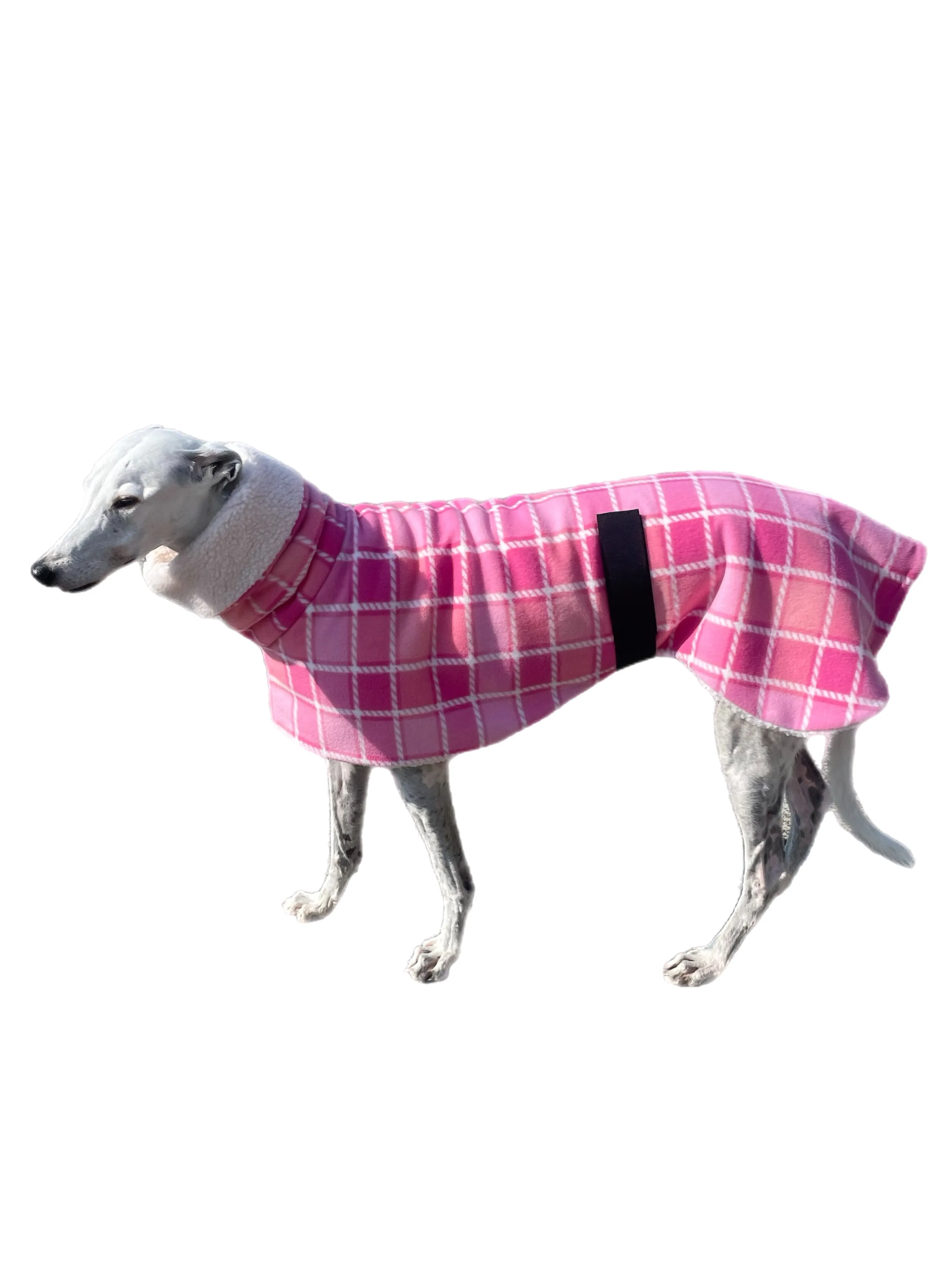 Tradie lady Lumberjack Greyhound coat in deluxe style rug pink tartan check polar fleece washable extra wide neck