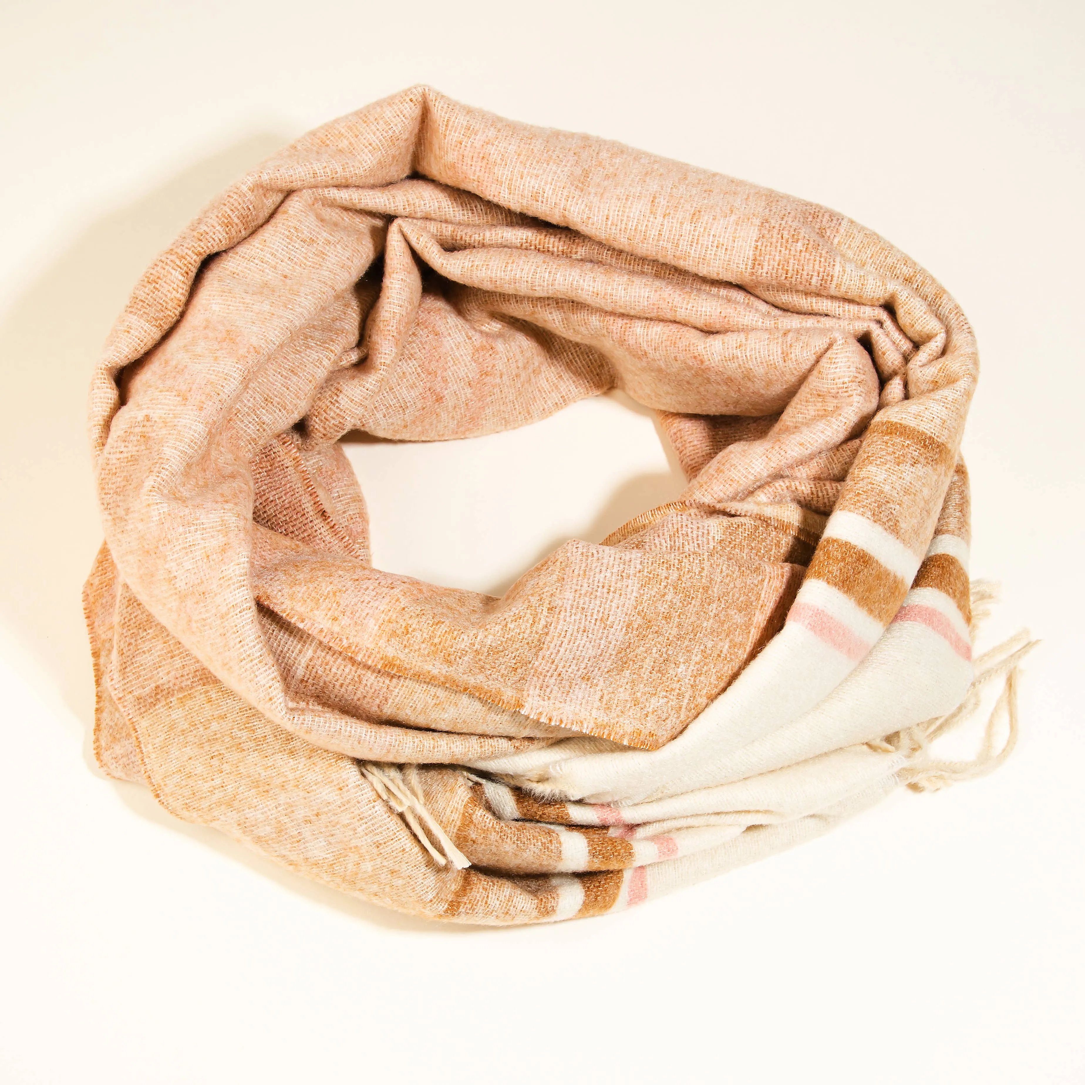 Tribal Stripe Pattern Fringe Oblong Scarf - Cream