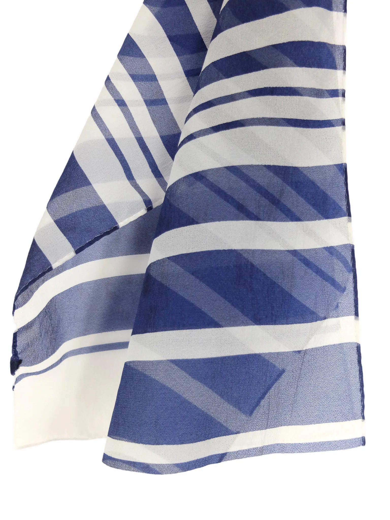 Vintage 60s Mod Glam Rock Blue and White Striped Wide Long Chiffon Neck Tie Scarf