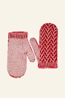 White & Red Cashmere Mitten