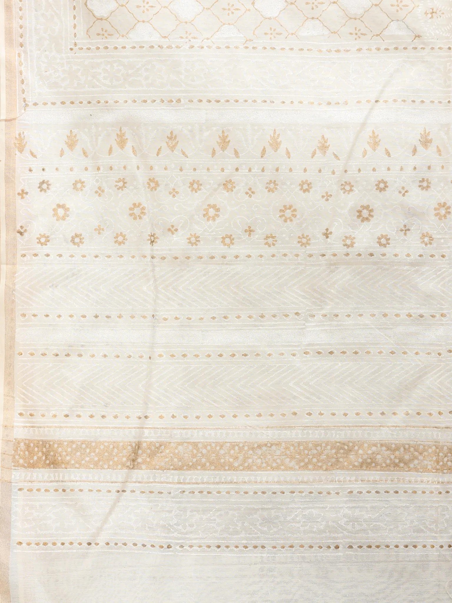 White Gold Chanderi Hand Block Printed Dupatta - D04170783