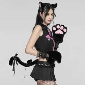 Women's Punk Cat Ears Fluffy Headwear and Waistbelt