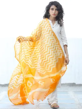 Yellow Ivory Shibori Kota Silk Hand Block Printed Dupatta - D04170649